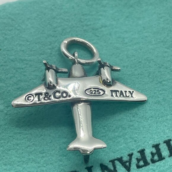 Tiffany & Co. Sterling Silver Airplane Pendant Charm Aircraft Plane w/ Pouch - Picture 8 of 12
